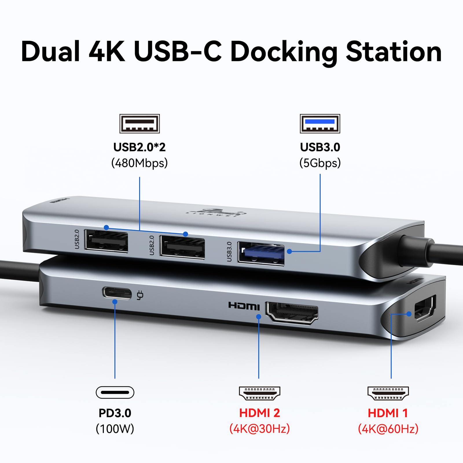 Foto 3 pulgar | Estación De Acoplamiento Usb C Con Doble Monitor Lionwei Hub 6 En 1 De 100 W - Venta Internacional.