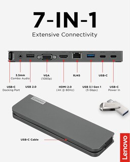 Foto 3 | Base Portátil Lenovo Usb-c Mini Dock con Hdmi Vga y Usb 3.1 - Venta Internacional