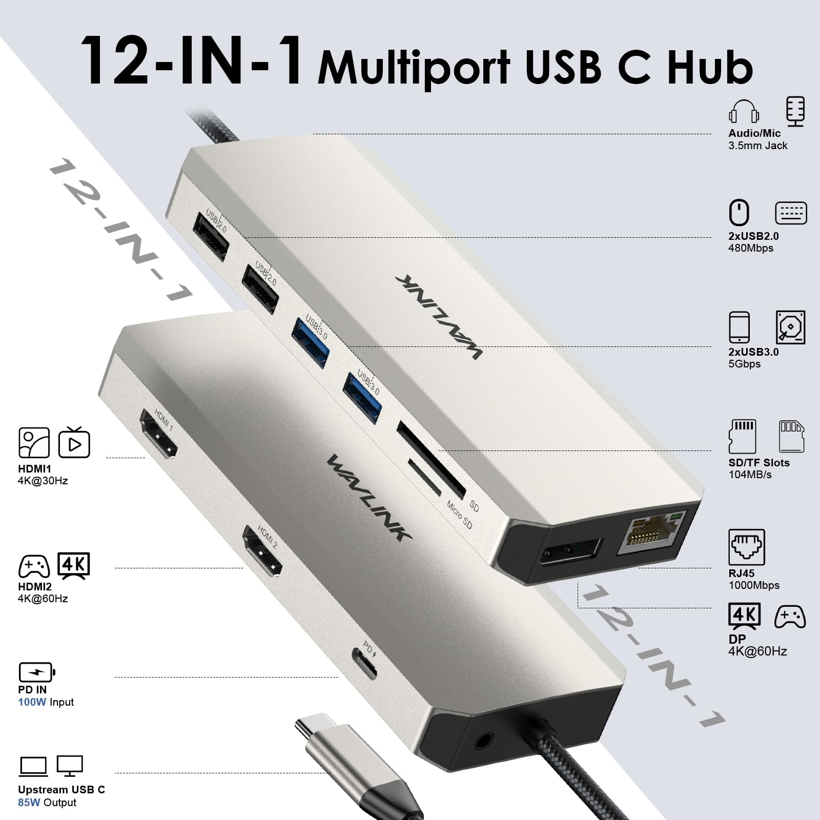 Foto 2 | Estación De Acoplamiento Usb C Wavlink 13 En 1, Doble Hdmi 4k, Triple Pantalla - Venta Internacional.