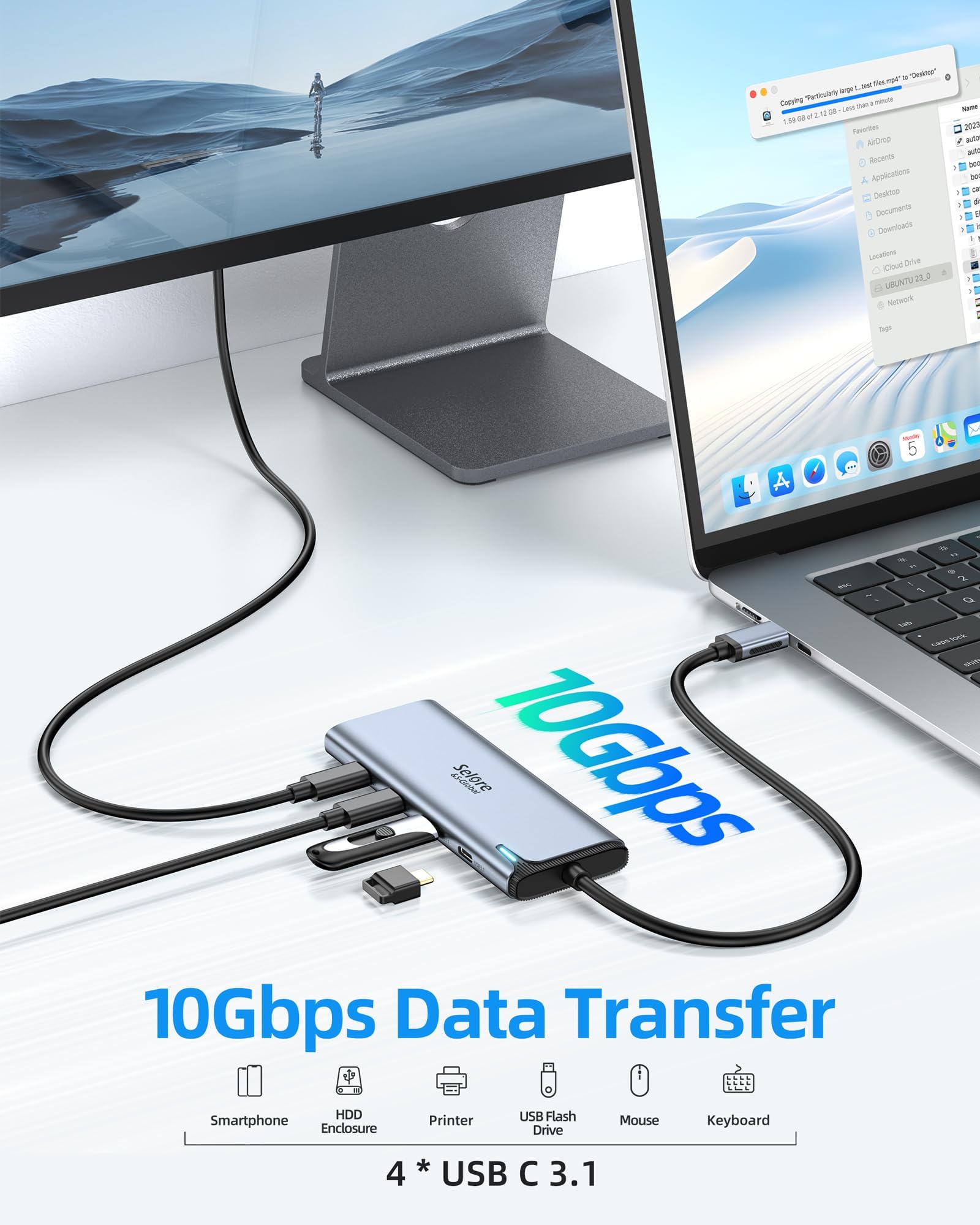 Foto 7 | Divisor Usb C Selore&s-global 4k/60 Hz Dp Alt Mode 5 En 1 - Venta Internacional.