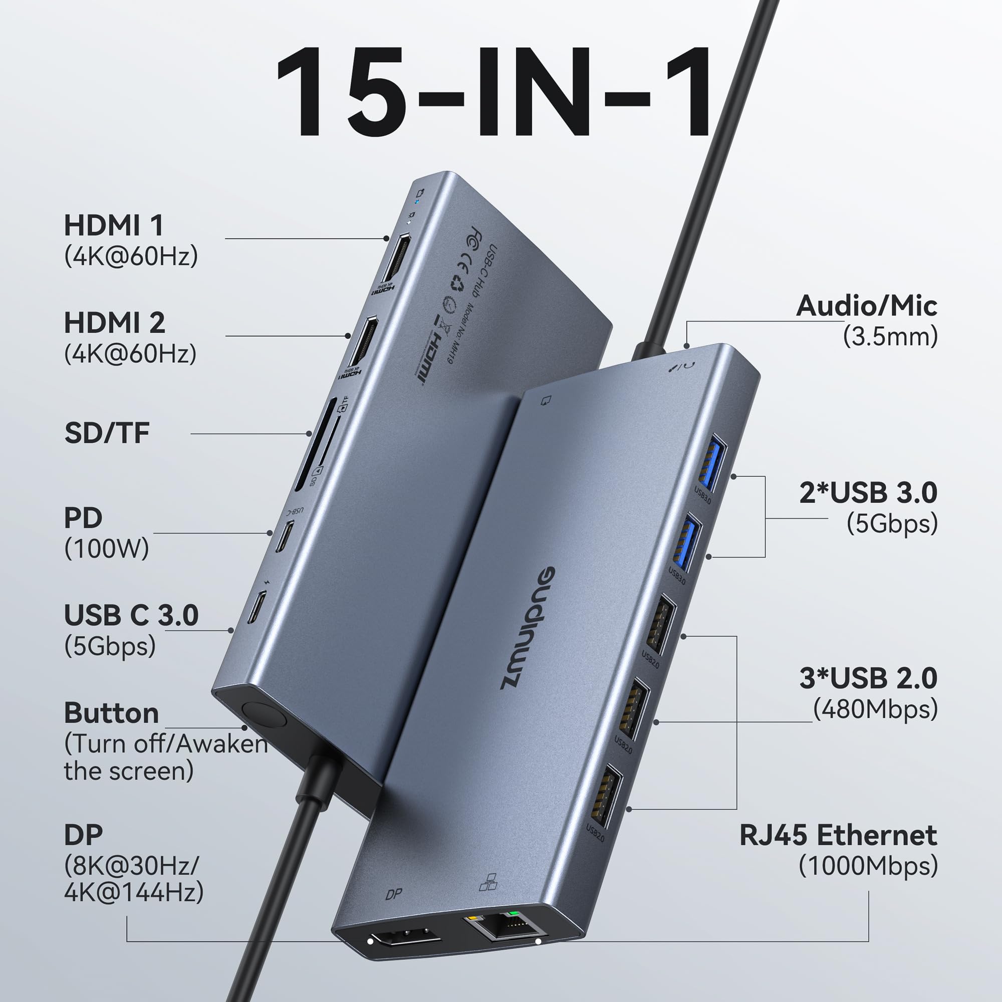 Foto 2 | Estación De Acoplamiento Usb C Para Portátil Zmuipng 15 En 1 Con 2 Hdmi 4k @60hz - Venta Internacional.