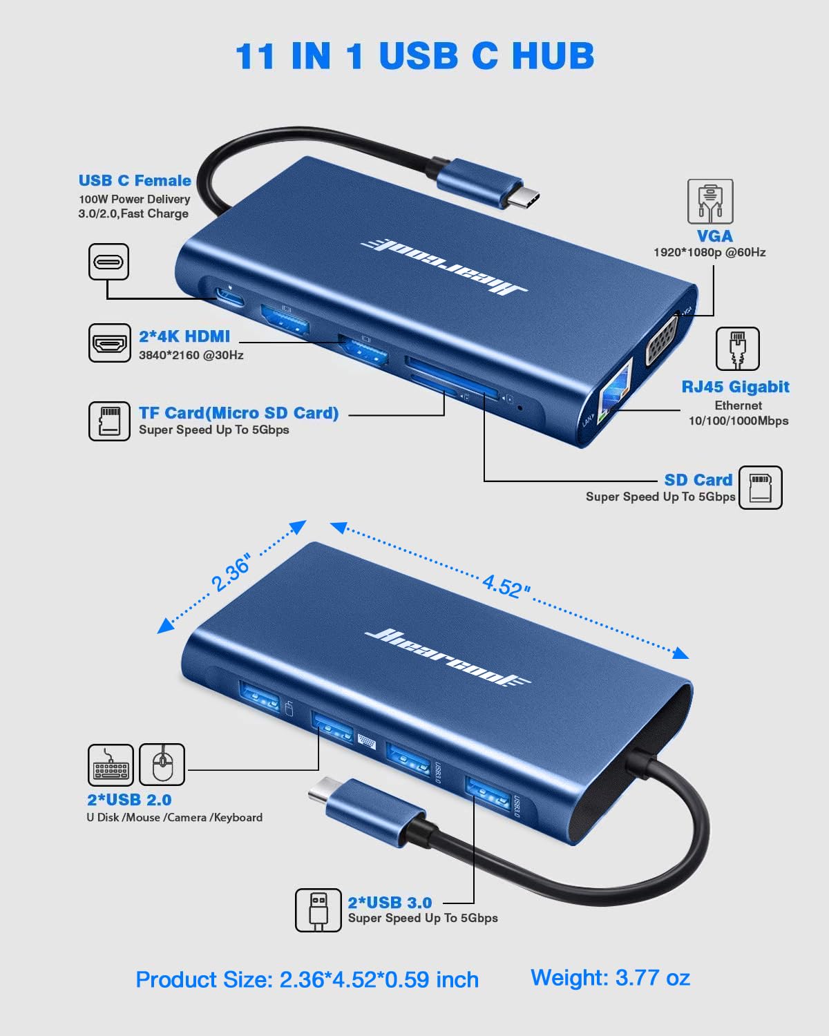 Foto 2 | Estación De Acoplamiento Hiearcool Usb C 11 En 1 Con Triple Pantalla 4k - Venta Internacional.