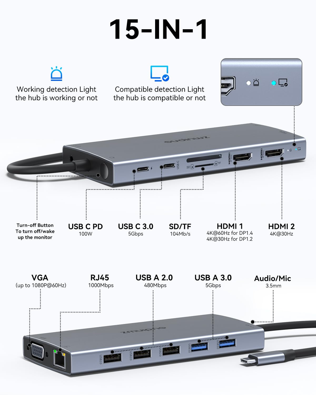 Foto 3 pulgar | Estación Zmuipng 15 en 1 Doble Monitor Usb-c - Venta Internacional