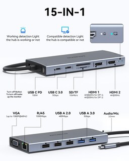 Foto 2 | Estación Zmuipng 15 en 1 Doble Monitor Usb-c - Venta Internacional