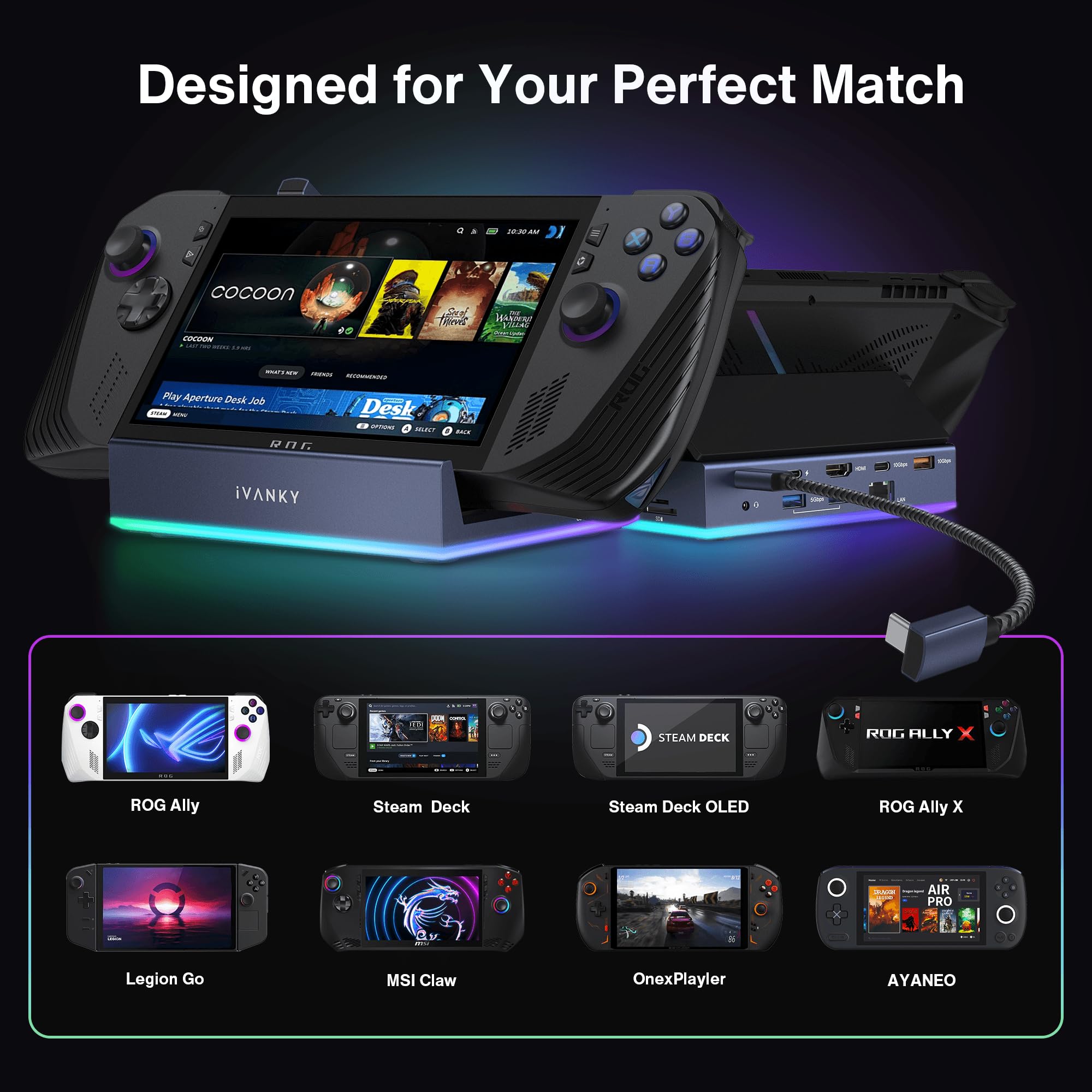 Foto 7 pulgar | Estación De Acoplamiento Ivanky 14 En 1 Rgb 4k @120hz Para Steam Deck - Venta Internacional.