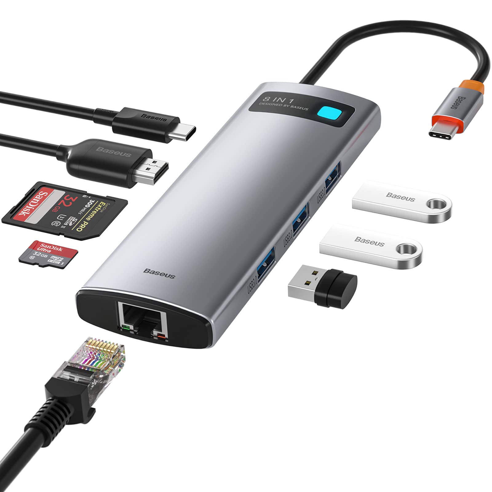 Foto 2 pulgar | Estación De Acoplamiento Usb C Hub Baseus 8 En 1 Con Hdmi 4k 3 Usb 3.0 - Venta Internacional.