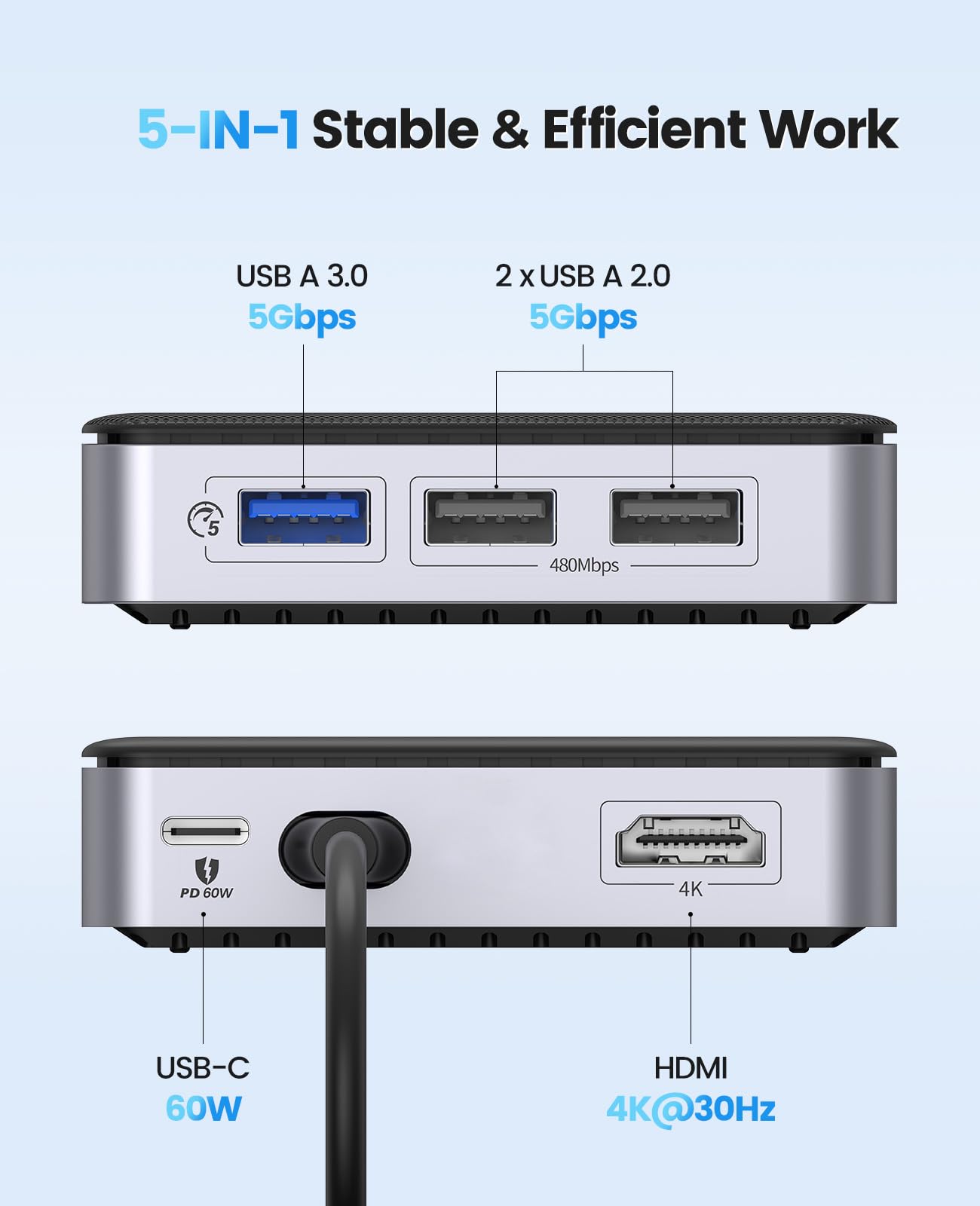 Foto 2 | Estación De Acoplamiento Usb C Hub Orico 5 En 1 Con 4k Hdmi 60 W Pd - Venta Internacional.