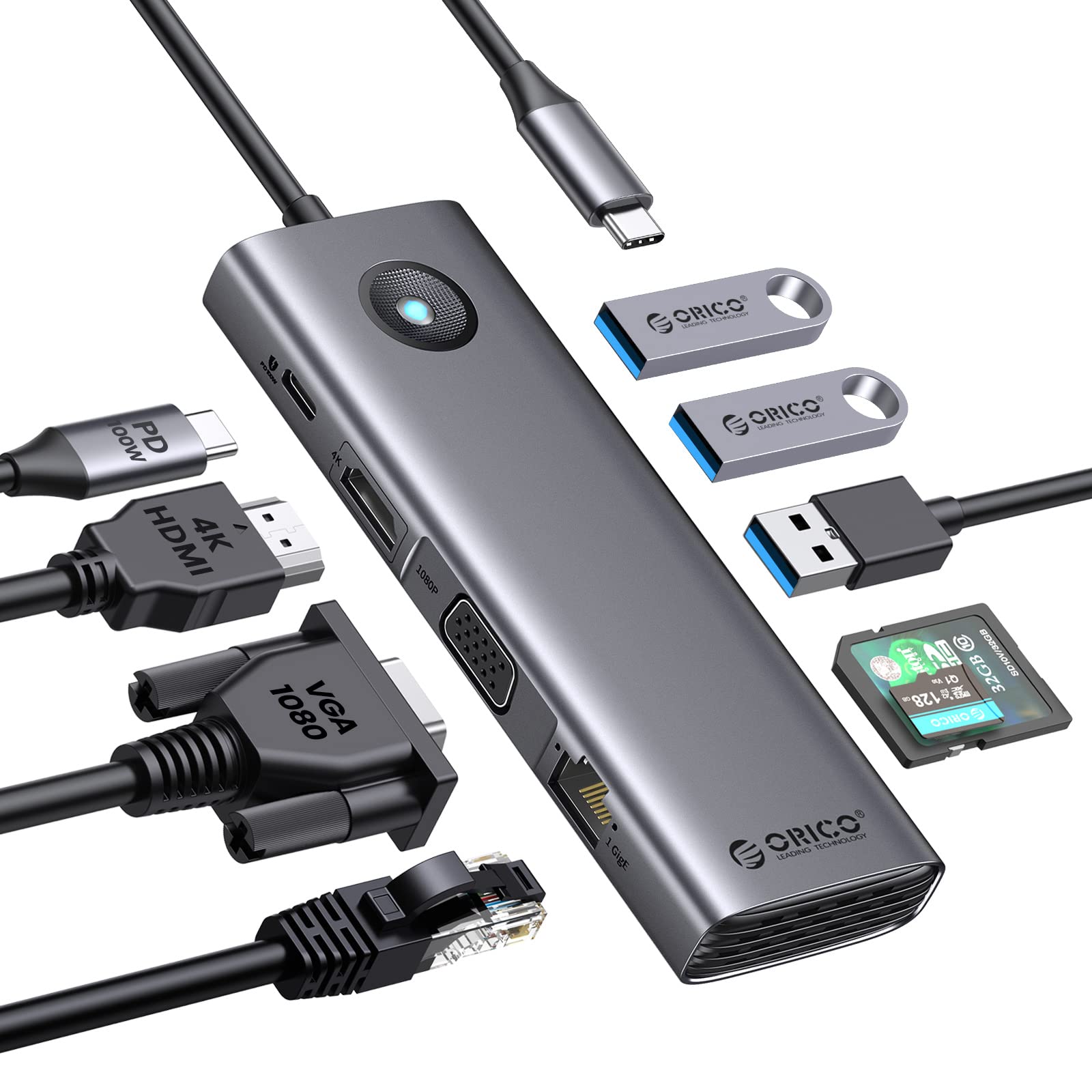 Foto 1 | Estación De Acoplamiento Usb C Orico 9 En 1 Con Hdmi 4k+pd100w+3 X Usb3. - Venta Internacional.