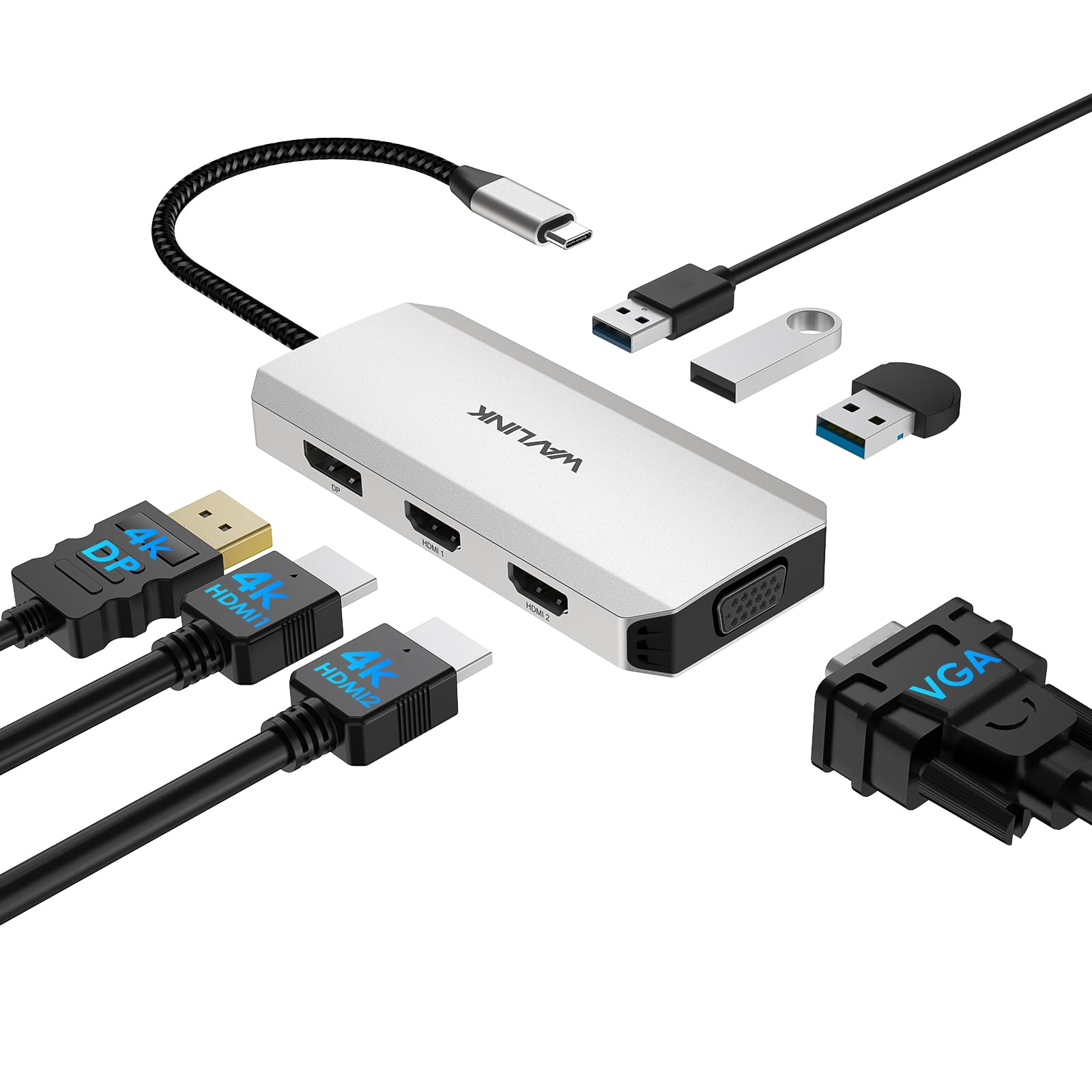 Estación De Acoplamiento Usb C Wavlink 7 En 1 Con Hdmi 4k 60 Hz X 2 - Venta Internacional.