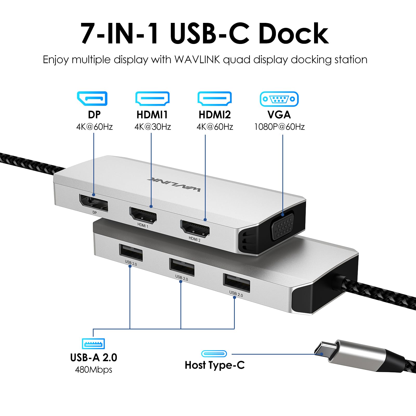 Foto 3 pulgar | Estación De Acoplamiento Usb C Wavlink 7 En 1 Con Hdmi 4k 60 Hz X 2 - Venta Internacional.