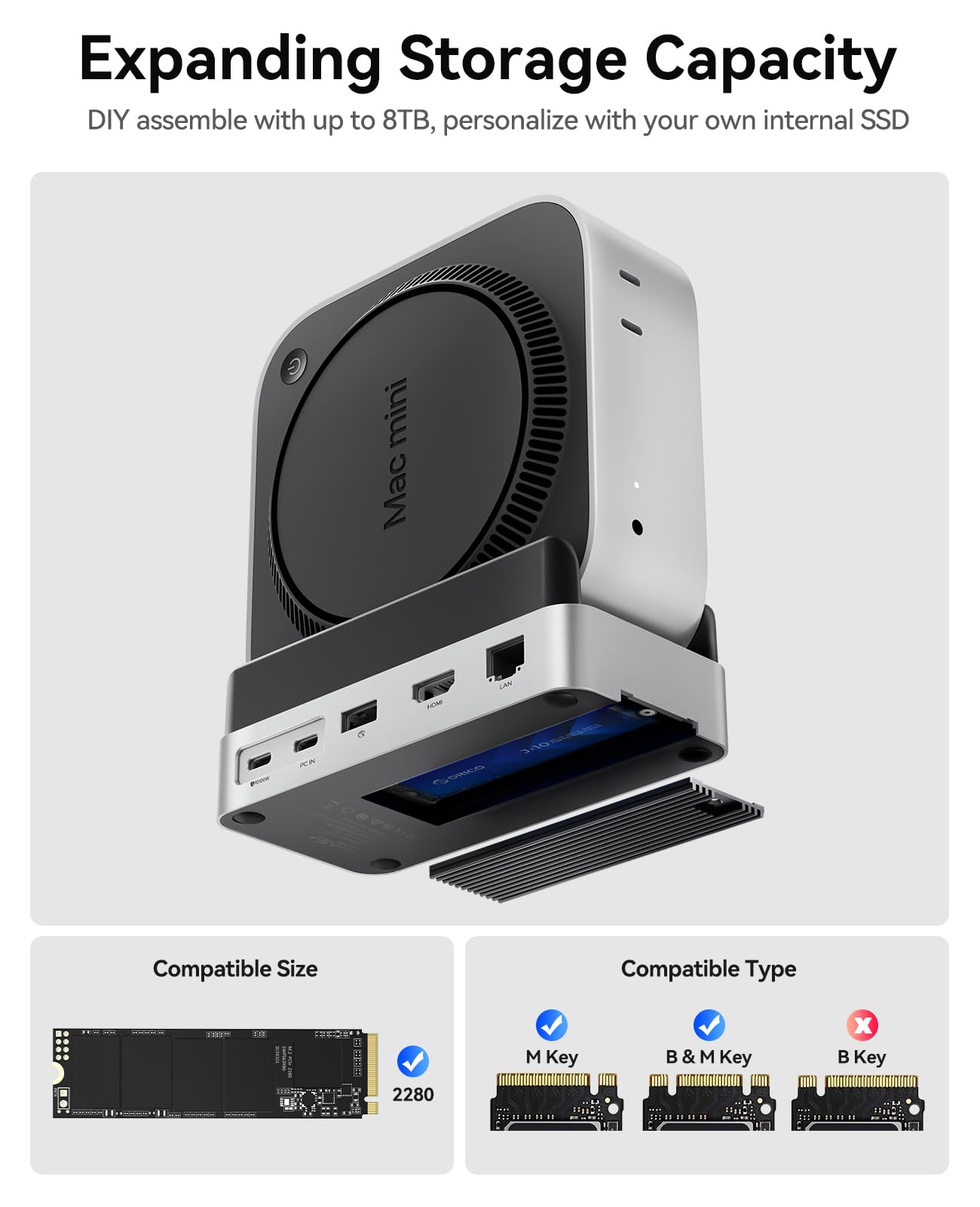 Foto 5 pulgar | Dock Stand Orico Minidock Mac Mini M4 Hub De Aluminio 10 En 1 - Venta Internacional.