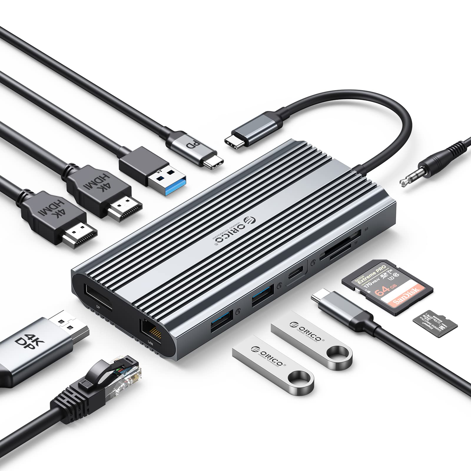 Foto 2 pulgar | Adaptador Docking Station Orico Usb C A Hdmi Dual 12 En 1 Gris - Venta Internacional.