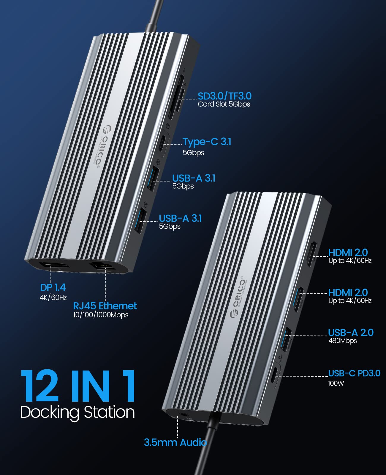 Foto 3 pulgar | Adaptador Docking Station Orico Usb C A Hdmi Dual 12 En 1 Gris - Venta Internacional.
