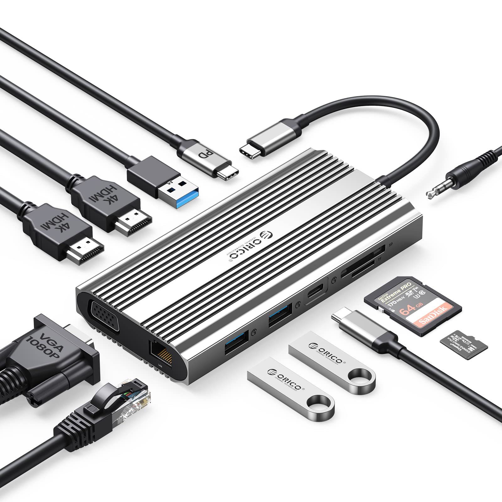 Docking Station Orico Adaptador Usb C A Hdmi Dual 12 En 1 Plateado - Venta Internacional.