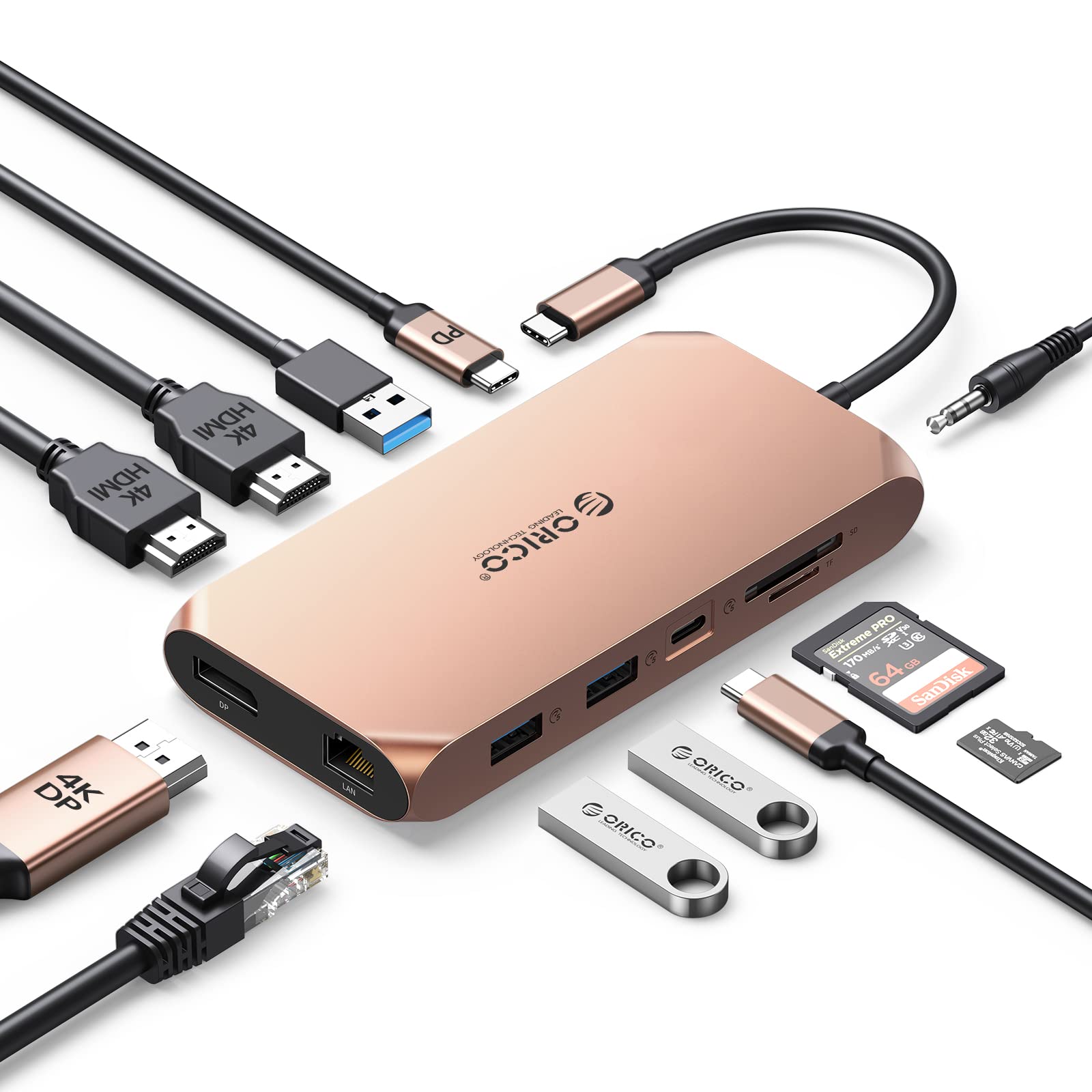 Estación De Acoplamiento Orico, Adaptador Usb C A Hdmi Dual 12 En 1 - Venta Internacional.