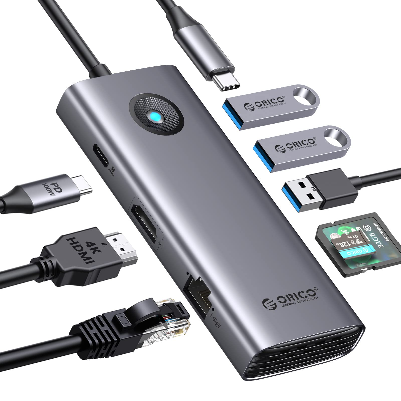 Foto 2 pulgar | Estación De Acoplamiento Usb C Orico 8 En 1 Con Hdmi 4k+pd100w+3 X Usb3.0 - Venta Internacional.