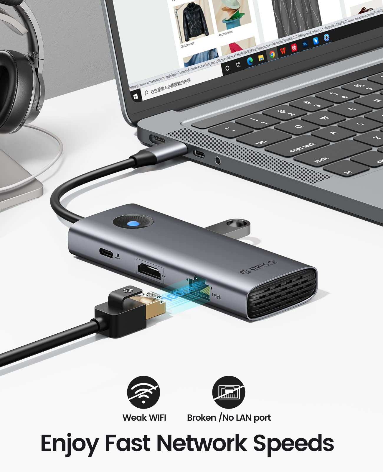 Foto 6 pulgar | Estación De Acoplamiento Usb C Orico 8 En 1 Con Hdmi 4k+pd100w+3 X Usb3.0 - Venta Internacional.