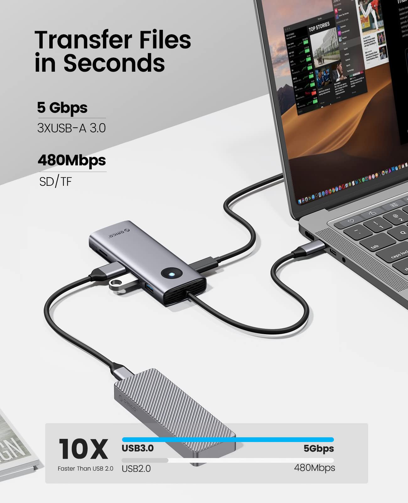 Foto 7 pulgar | Estación De Acoplamiento Usb C Orico 8 En 1 Con Hdmi 4k+pd100w+3 X Usb3.0 - Venta Internacional.