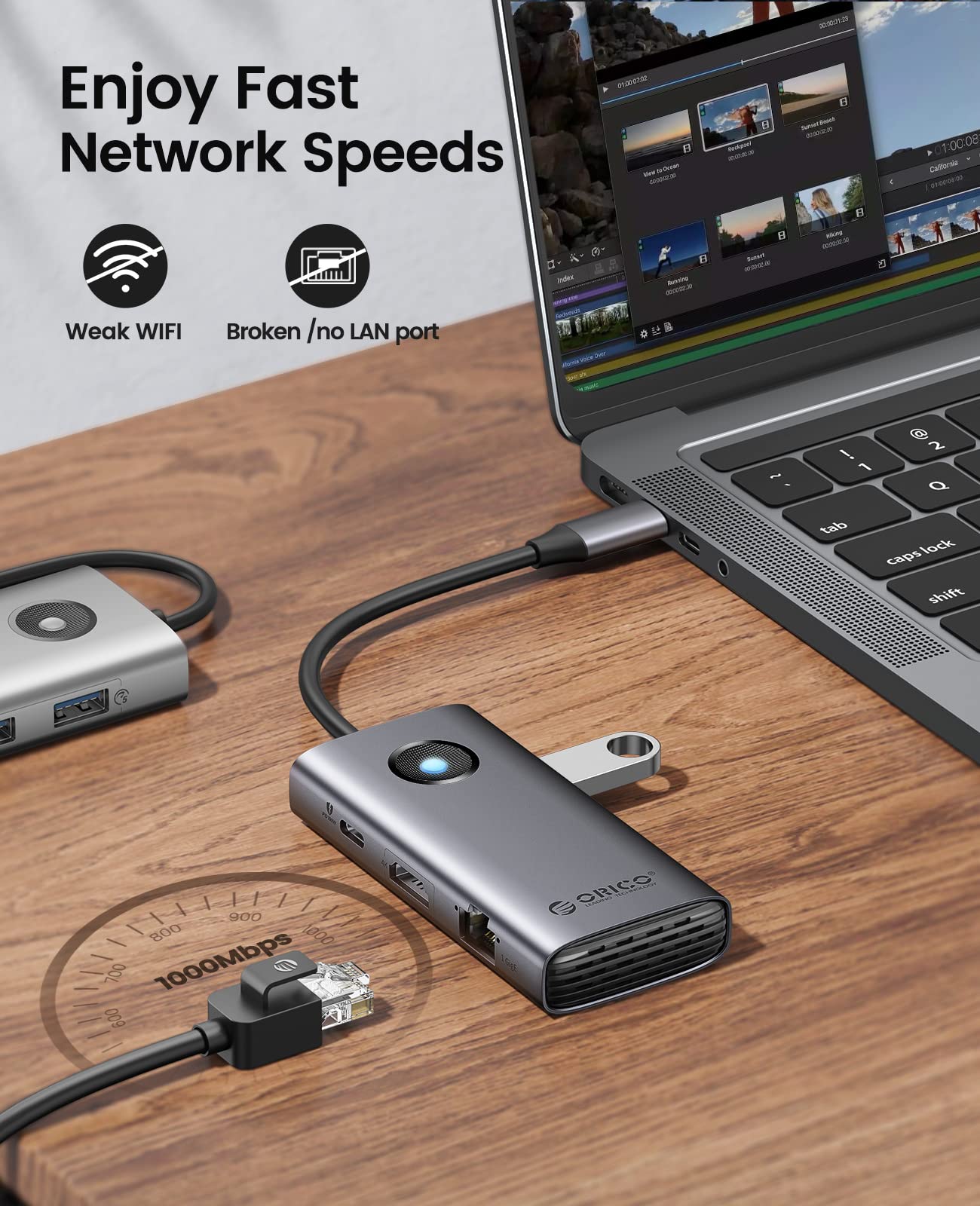 Foto 3 | Adaptador Ethernet Usb C Hub Orico 6 En 1 Con Ethernet De 1000 Mbps - Venta Internacional.