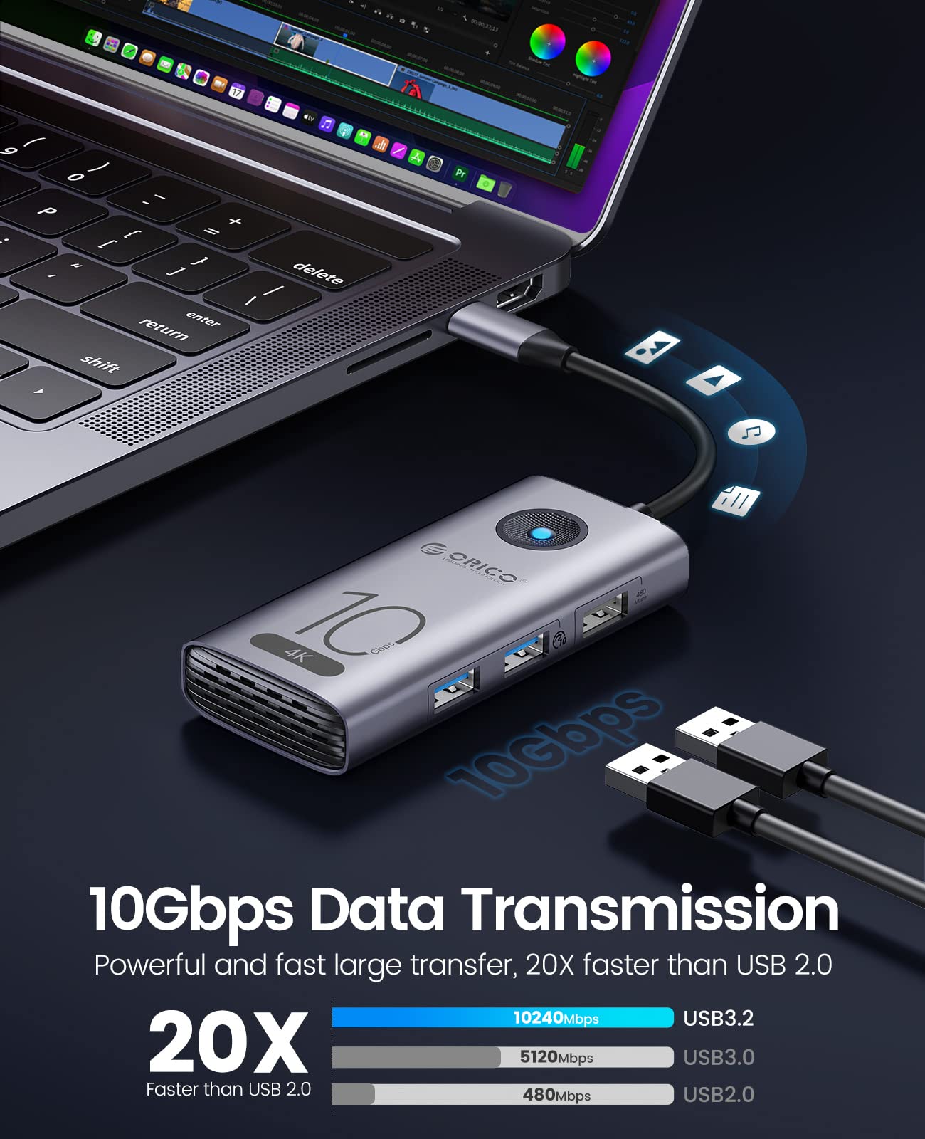 Foto 4 pulgar | Hub Usb C Orico Estación De Acoplamiento Usb-c 5 En 1 Para Portátiles De 10 Gbps - Venta Internacional.