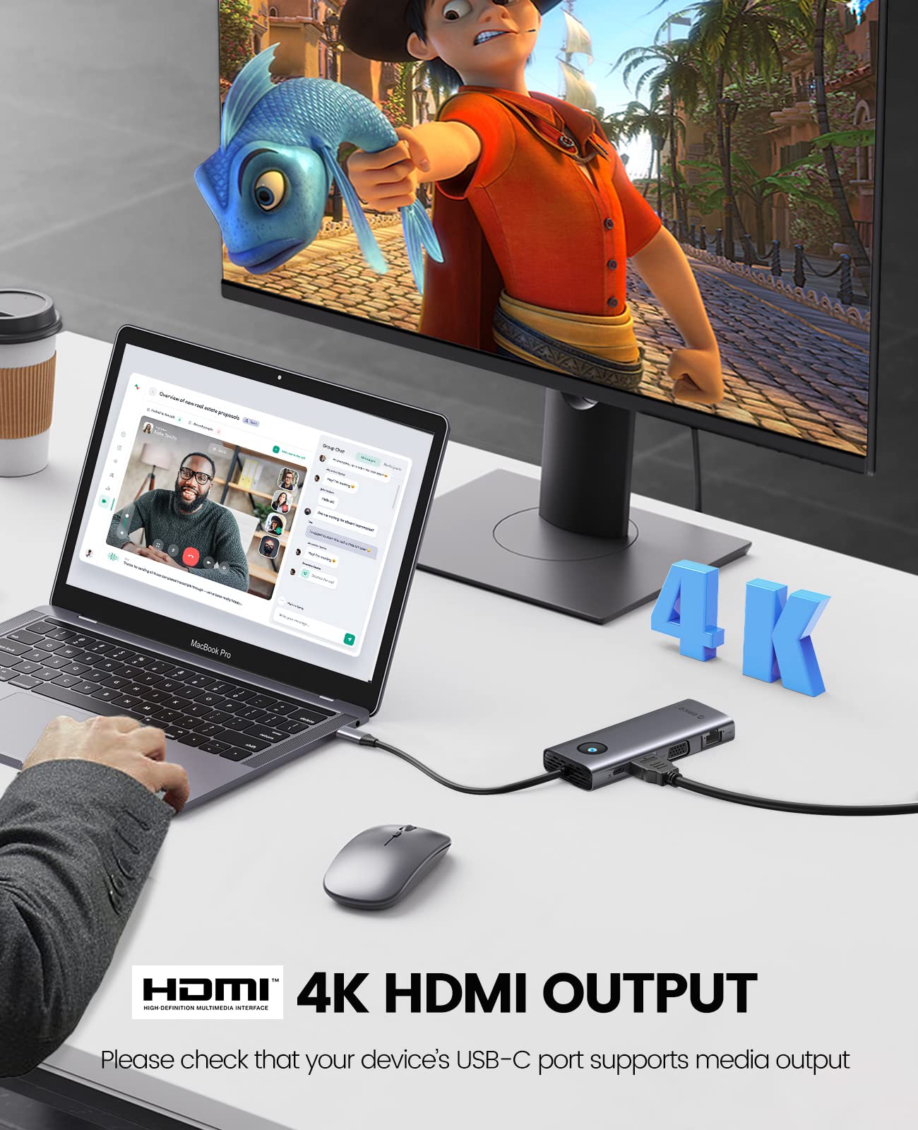 Foto 4 pulgar | Estación De Acoplamiento Usb C Orico 8 En 1 Con Hdmi 4k, Vga Y Ethernet - Venta Internacional.