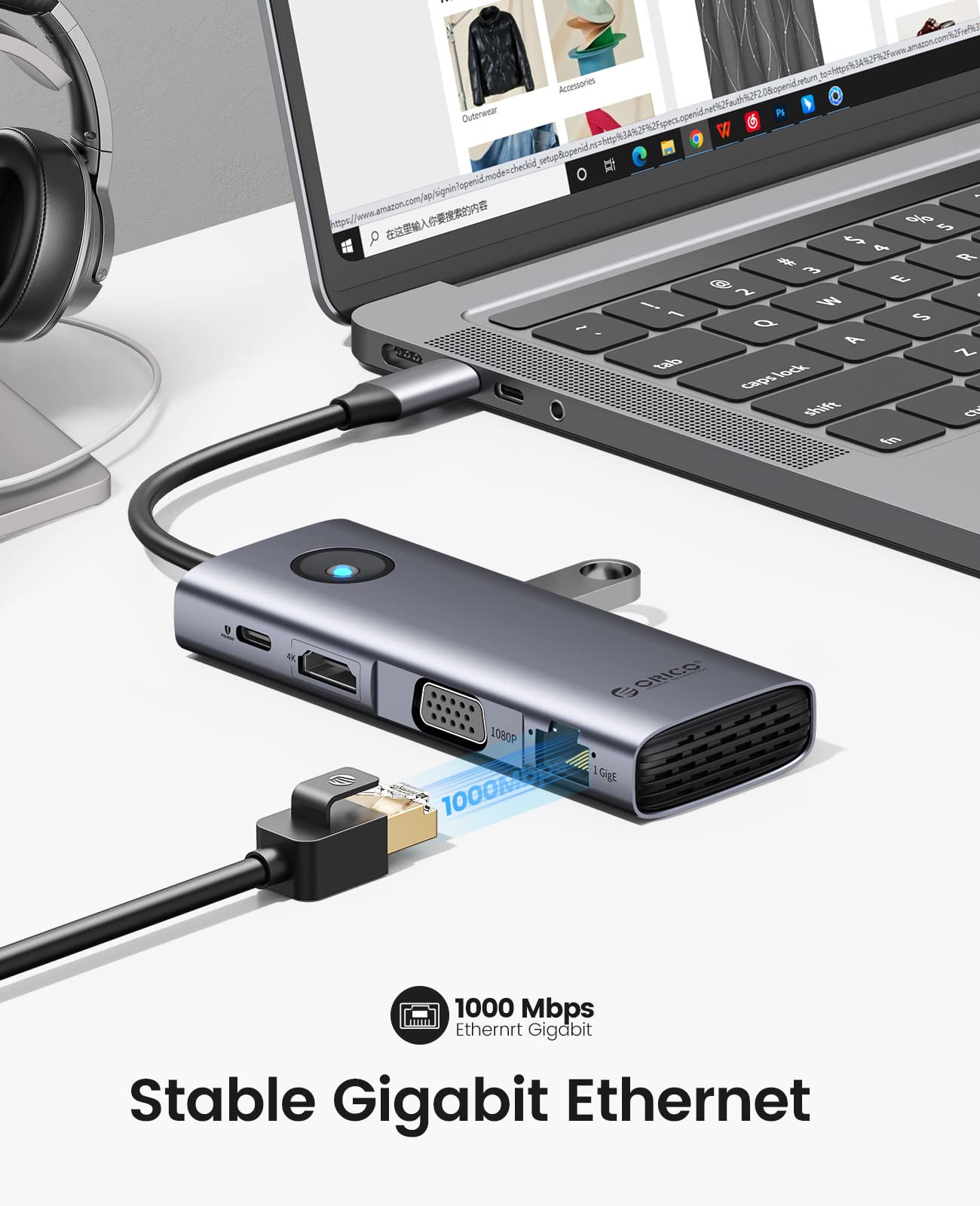 Foto 6 pulgar | Estación De Acoplamiento Usb C Orico 8 En 1 Con Hdmi 4k, Vga Y Ethernet - Venta Internacional.
