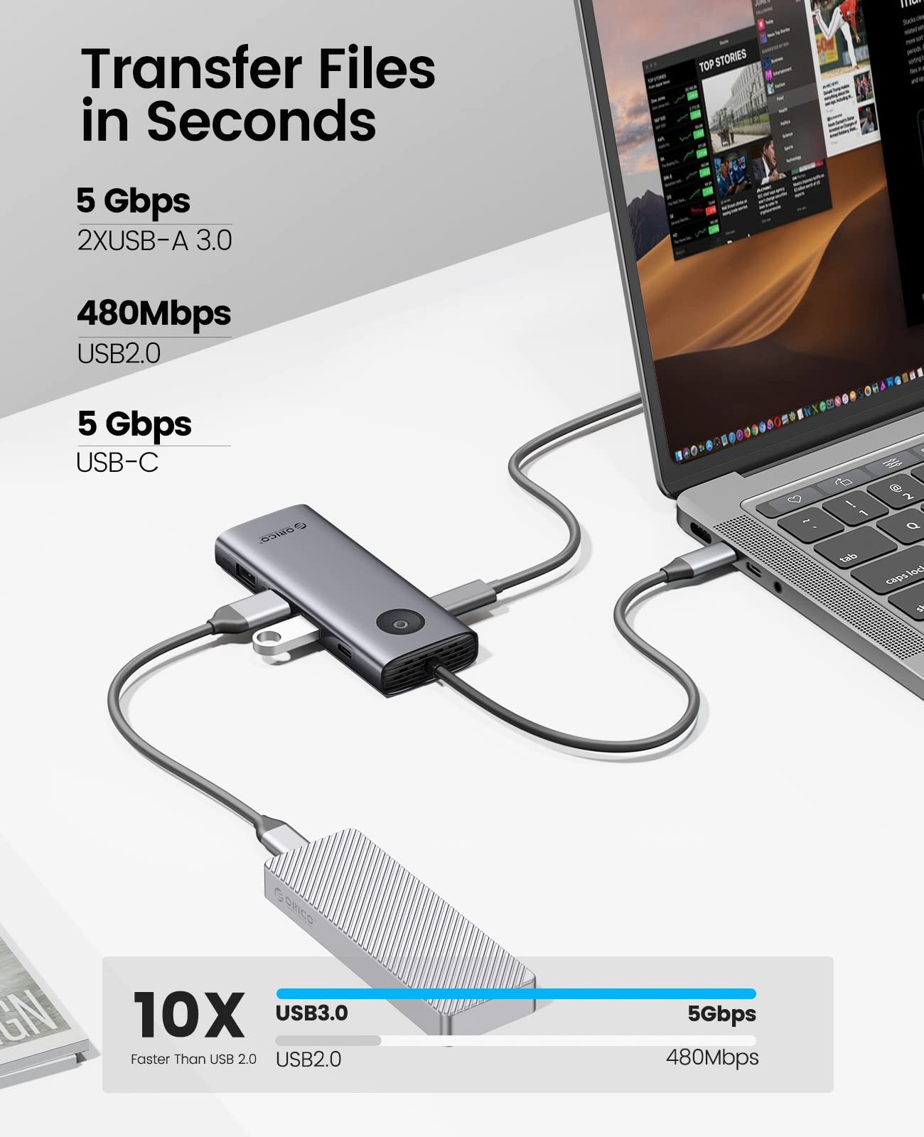 Foto 8 pulgar | Estación De Acoplamiento Usb C Orico 8 En 1 Con Hdmi 4k, Vga Y Ethernet - Venta Internacional.