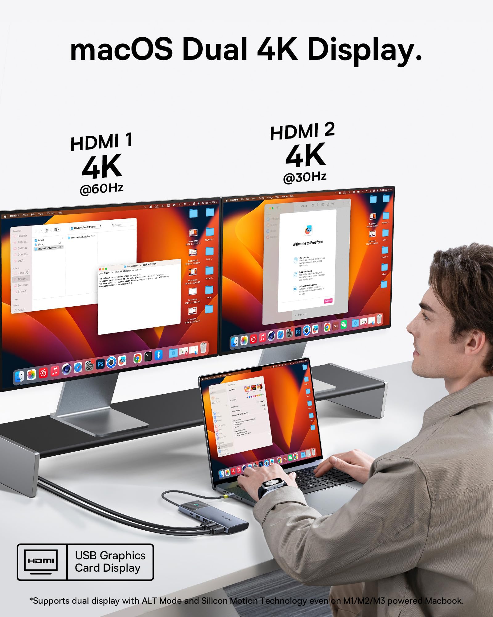Foto 3 pulgar | Estación De Acoplamiento Baseus Para Macbook Con Doble Monitor Usb C De 10 Gbps - Venta Internacional.