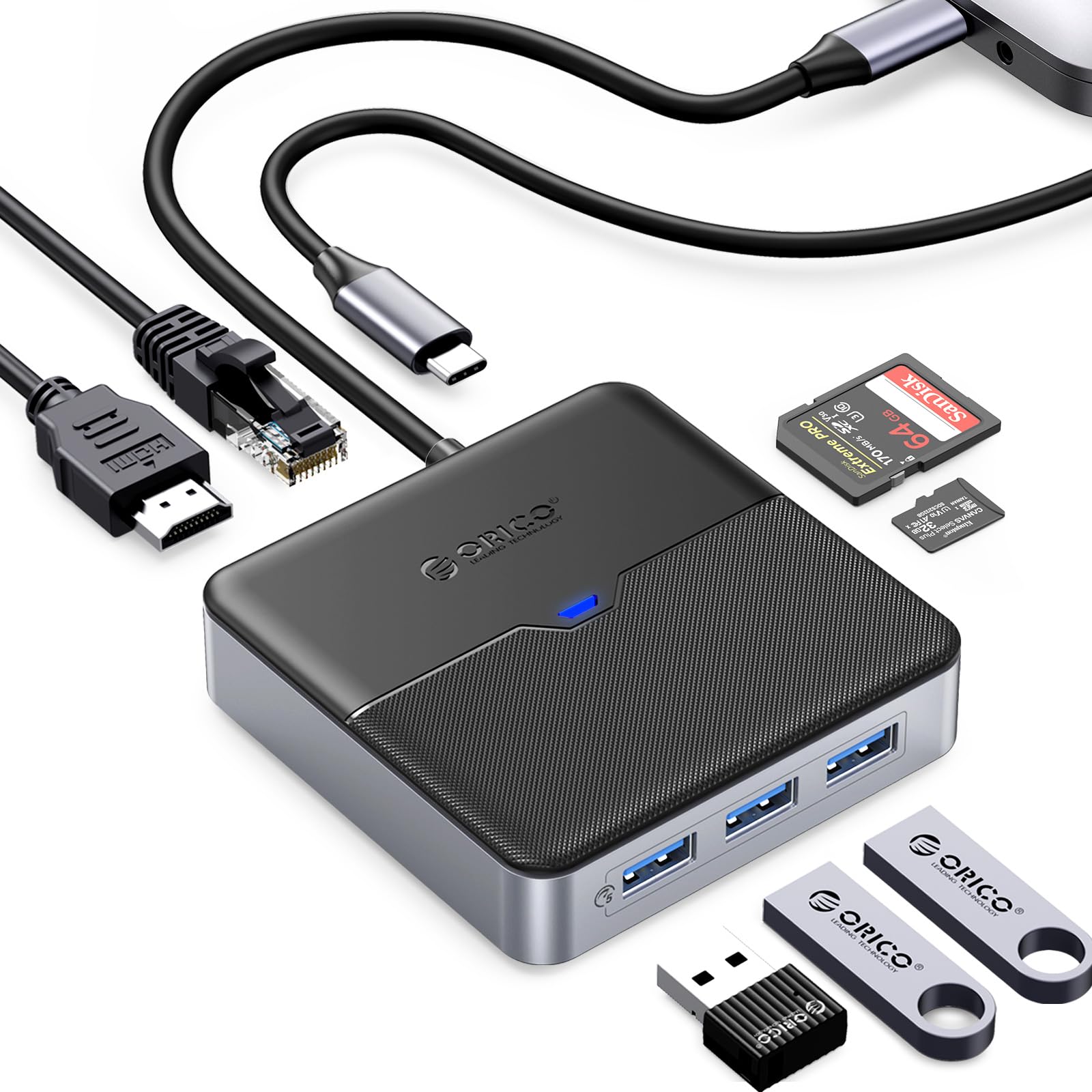 Foto 2 pulgar | Hub Usb C Orico Estación De Acoplamiento 8 En 1 4k @60hz Hdmi 100w Pd - Venta Internacional.