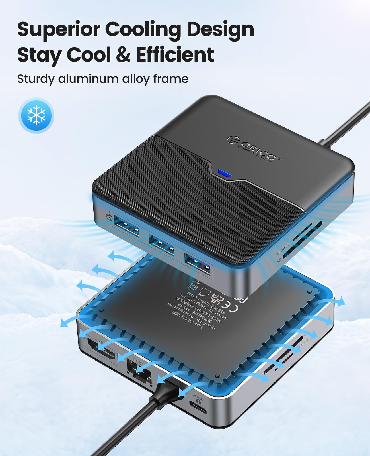 Foto 2 | Hub Usb C Orico Estación De Acoplamiento 8 En 1 4k @60hz Hdmi 100w Pd - Venta Internacional.