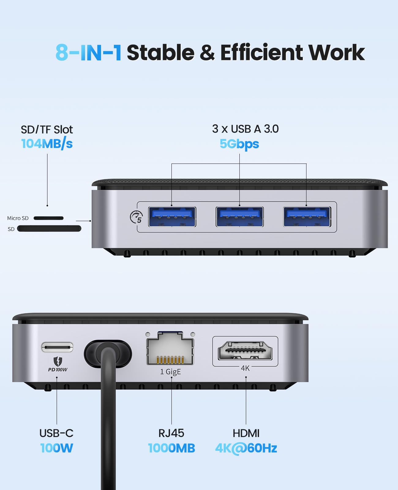 Foto 4 pulgar | Hub Usb C Orico Estación De Acoplamiento 8 En 1 4k @60hz Hdmi 100w Pd - Venta Internacional.