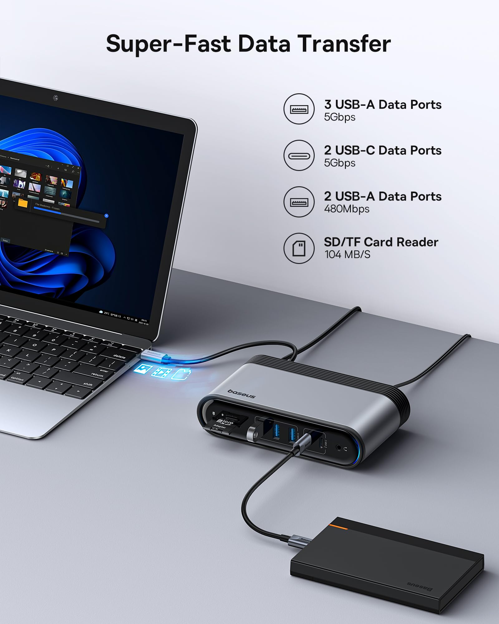 Foto 5 | Estación De Acoplamiento Baseus 17 En 1 Para Computadora Portátil Con 3 Monitores - Venta Internacional.