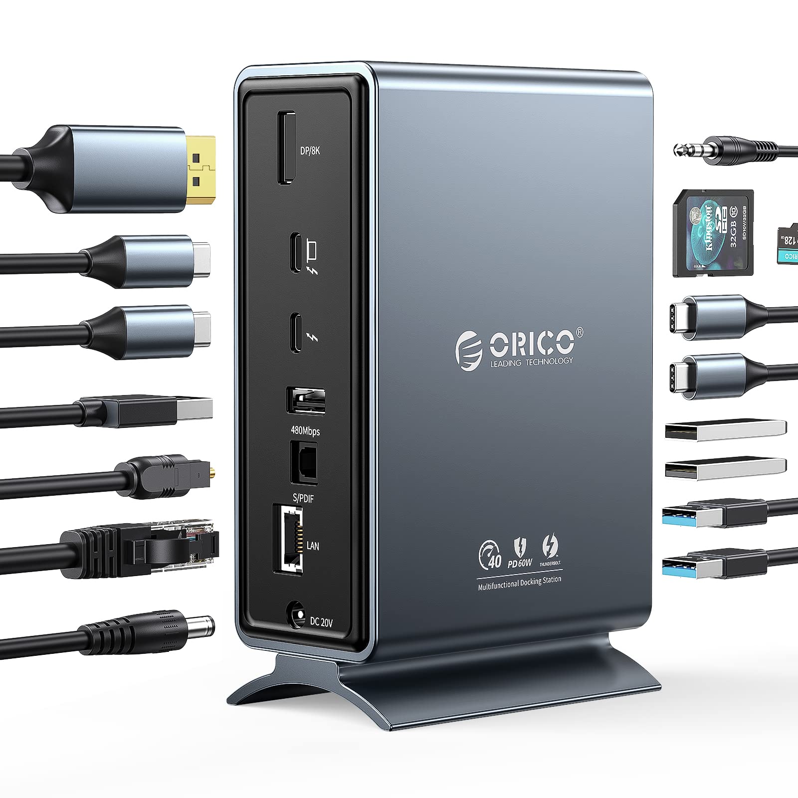 Thunderbolt 3 Dock Orico 15 En 1, Pantalla Única 8k Y Doble 4k - Venta Internacional.
