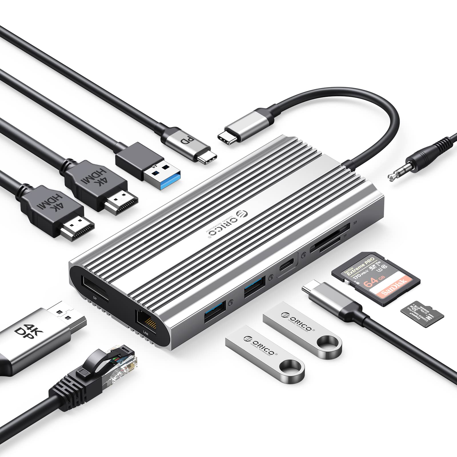 Docking Station Orico Adaptador Usb C A Hdmi Dual 12 En 1 Plateado - Venta Internacional.