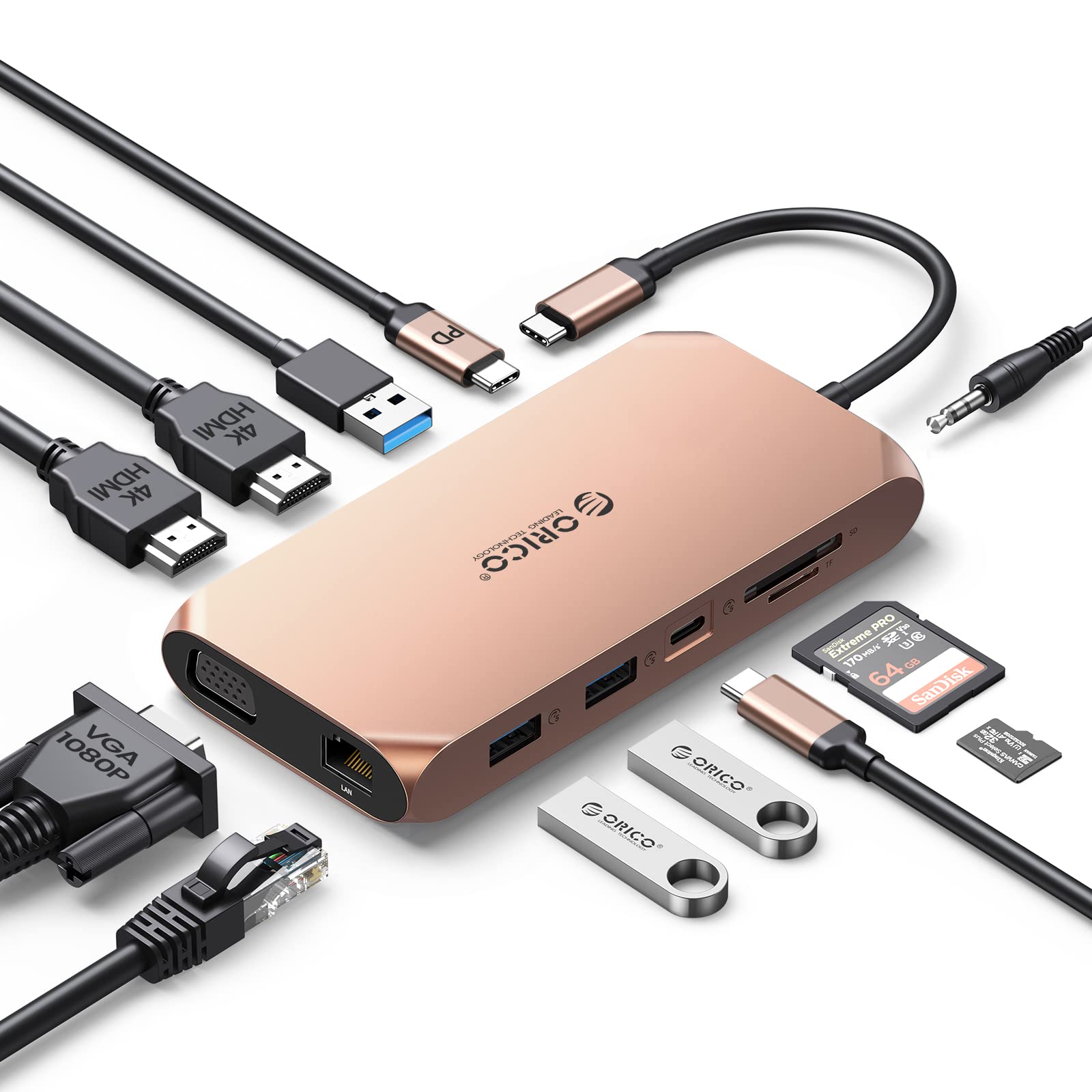Foto 2 pulgar | Estación De Acoplamiento Orico, Adaptador Usb C A Hdmi Dual, Hub 12 En 1 - Venta Internacional.