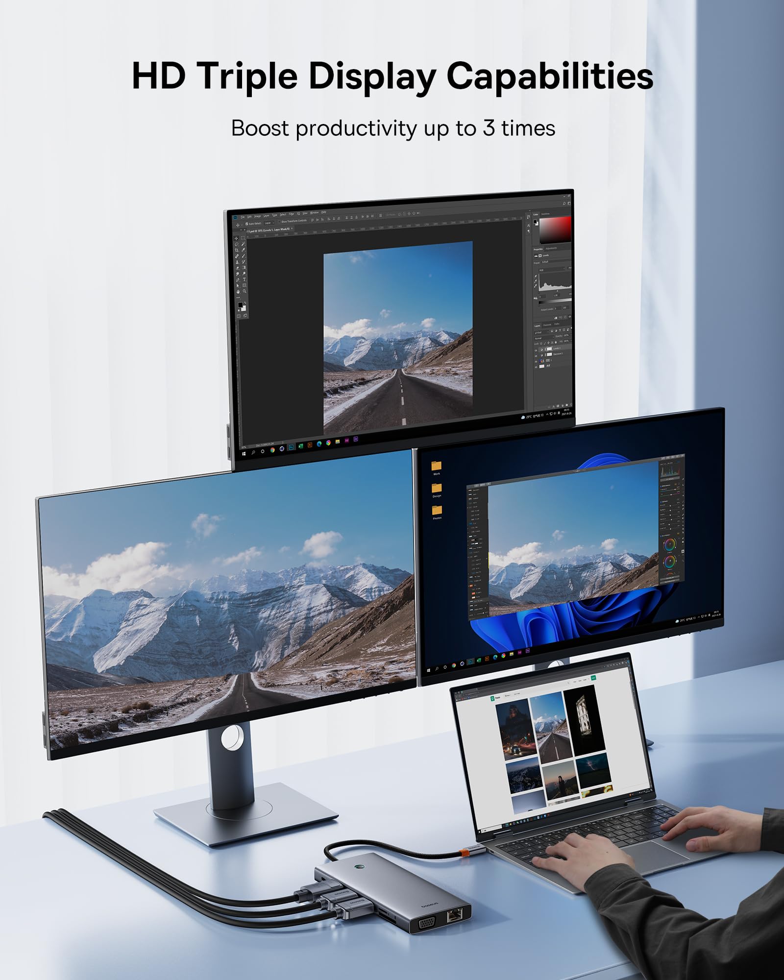 Foto 5 pulgar | Estación De Acoplamiento Para Portátil Baseus 13 En 1 Usb C Con Doble Monitor 4k - Venta Internacional.