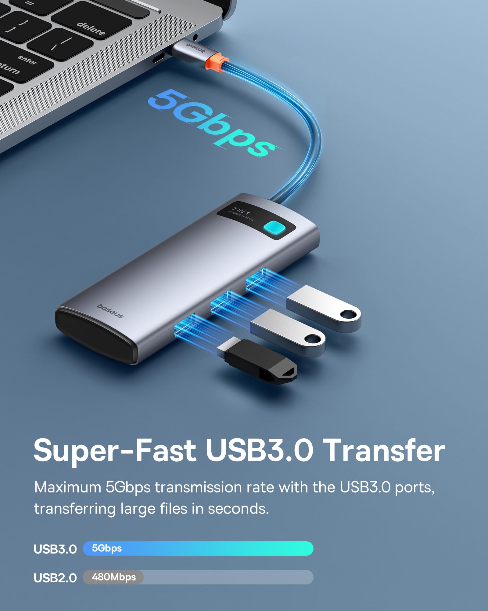 Foto 6 pulgar | Hub Usb C Baseus 7 En 1 Con Hdmi 4k @60hz, 3 Usb-a, Pd De 100 W - Venta Internacional.