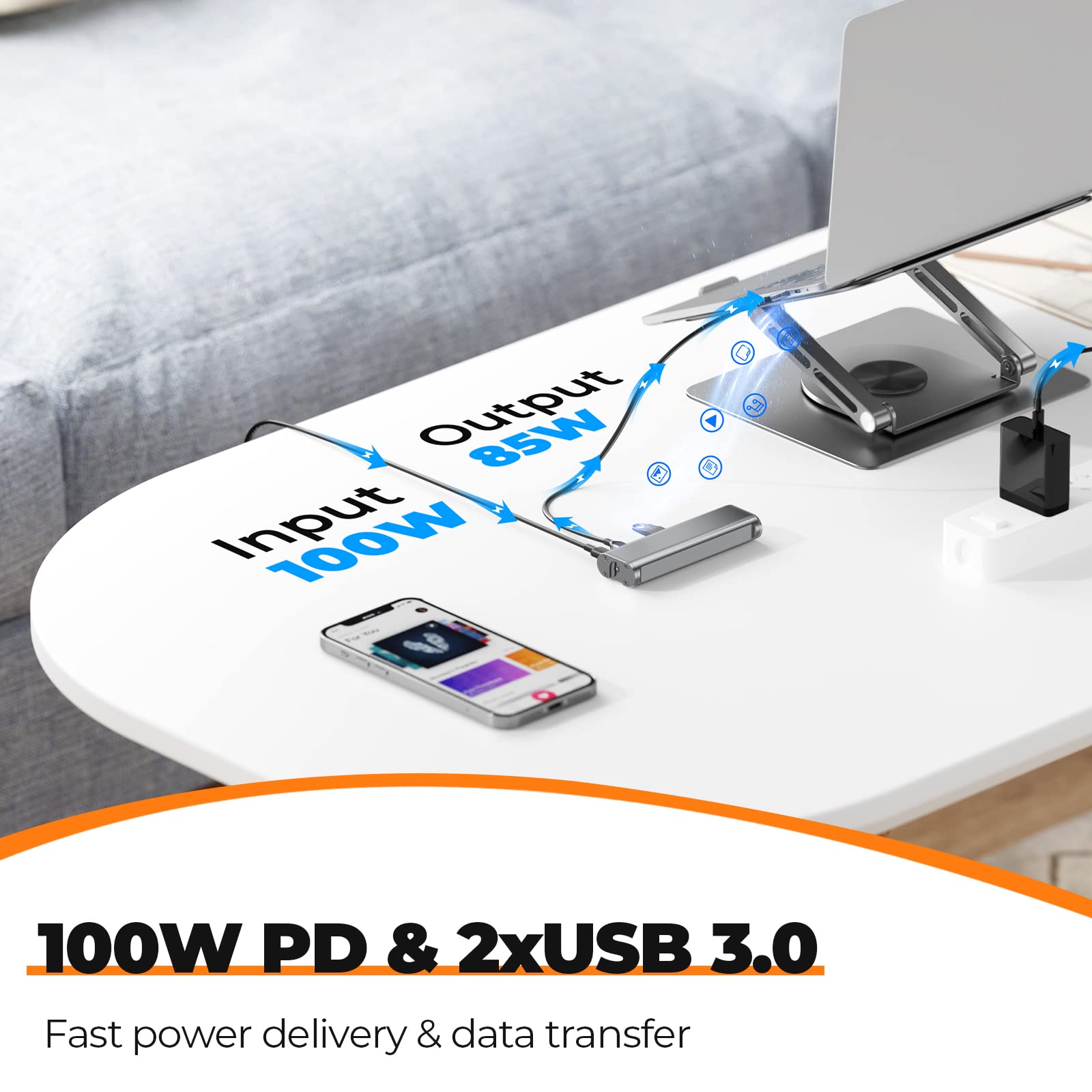 Foto 3 | Base De Carga Para Ordenador Portátil Tobenone Tobenone Usb C 6 En 1, Color Gris - Venta Internacional.