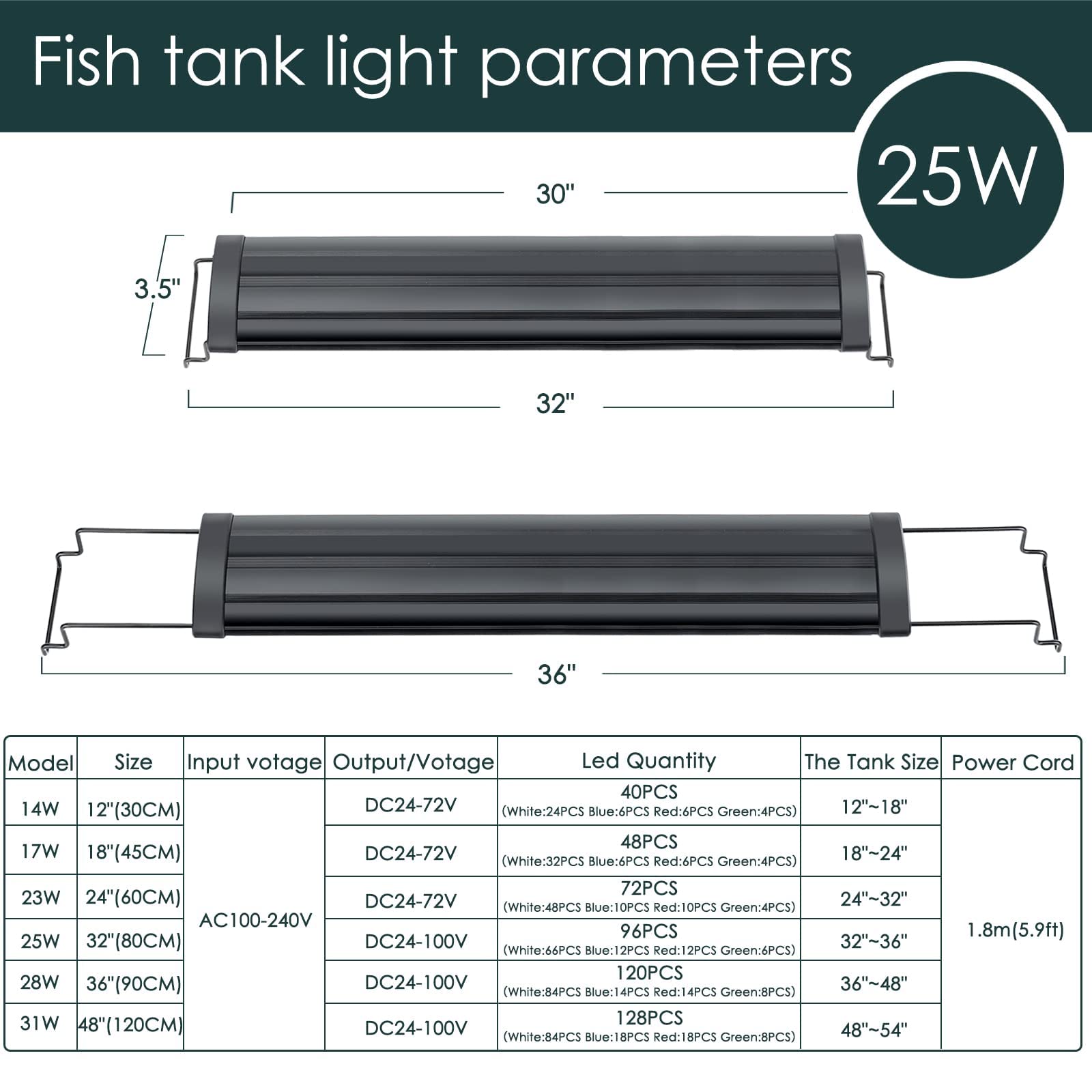 Foto 8 pulgar | Lámpara De Acuario Aqqa Led De Espectro Completo De 25 W Para Tanque De 80 A 90 Cm - Venta Internacional.