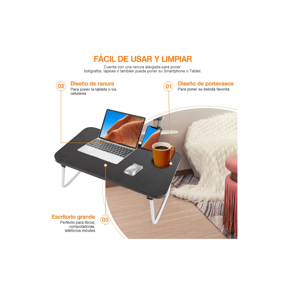 Foto 4 pulgar | Mesa Plegable para Laptop Malubero Soporte de Madera color Negro