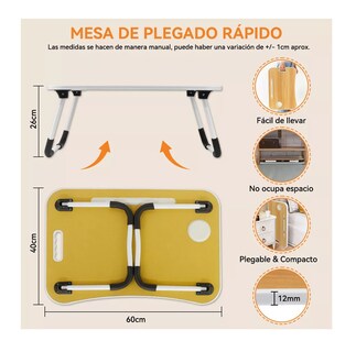 Foto 2 | Mesa Plegable de Madera Soporte para Laptop con Asa Portátil