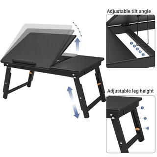 Foto 3 | Escritorio Para Portátil Songmics, Bandeja Plegable De Bambú Con Cajón, Color Negro