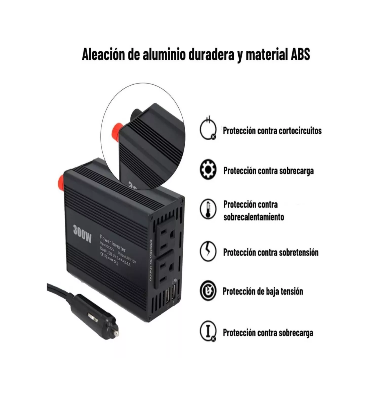 Foto 5 pulgar | Inversor de Potencia Lab.G Negro de 300 W para Auto