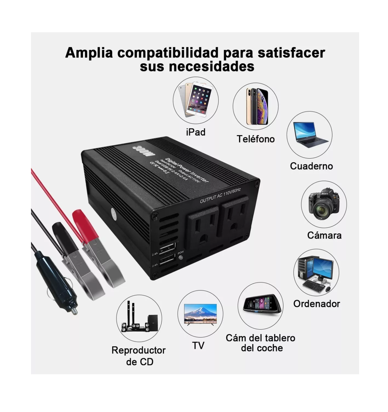 Foto 6 pulgar | Inversor de Potencia Lab.G Negro de 300 W para Auto