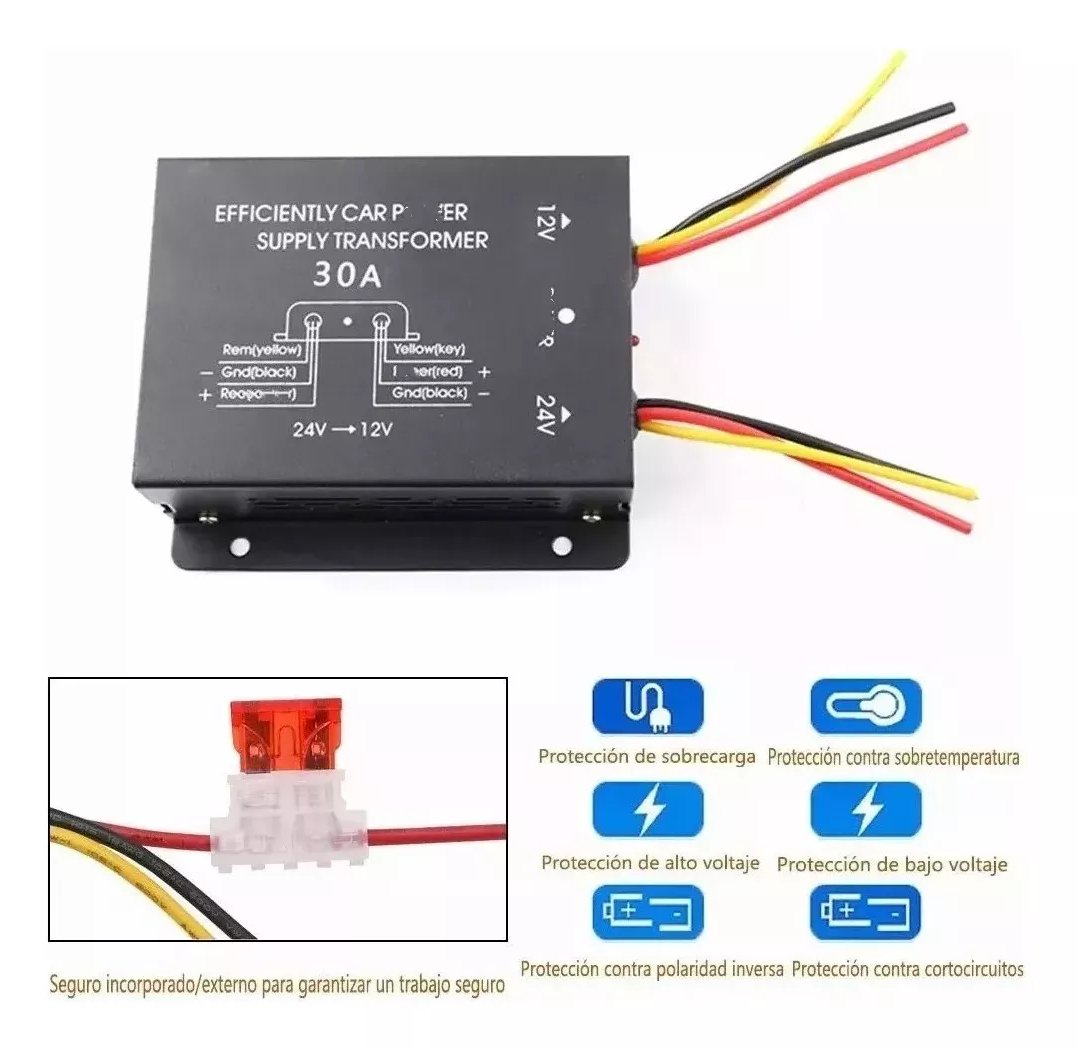 Foto 2 | Convertidor Inversor De Voltaje De 24 V A 12 V Transformador Negro