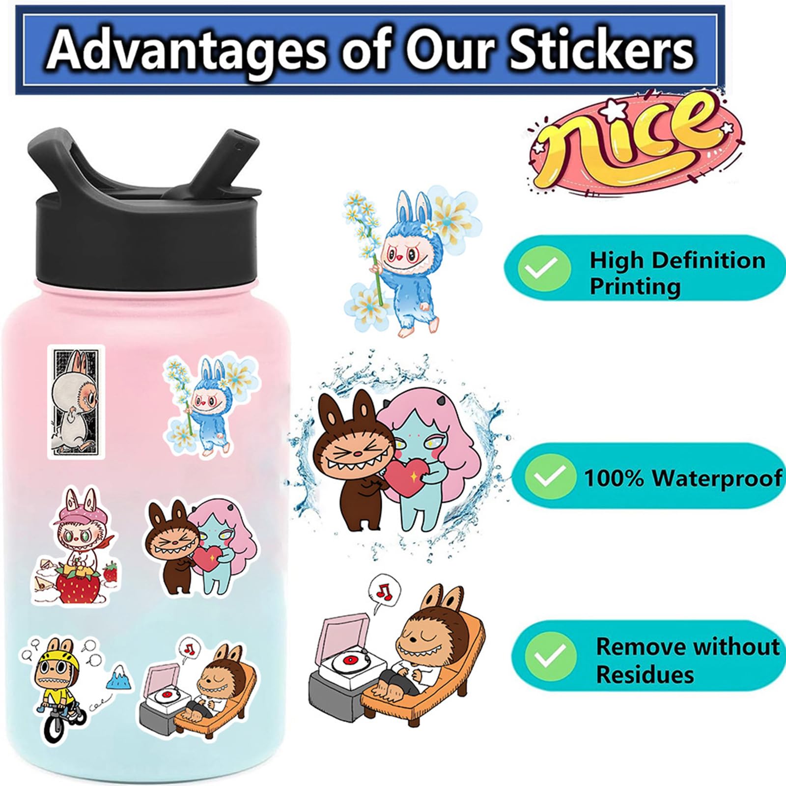 Foto 5 | Pegatinas Rubang Labubu Cartoon, 50 Unidades, Impermeables Para Botella De Agua - Venta Internacional.