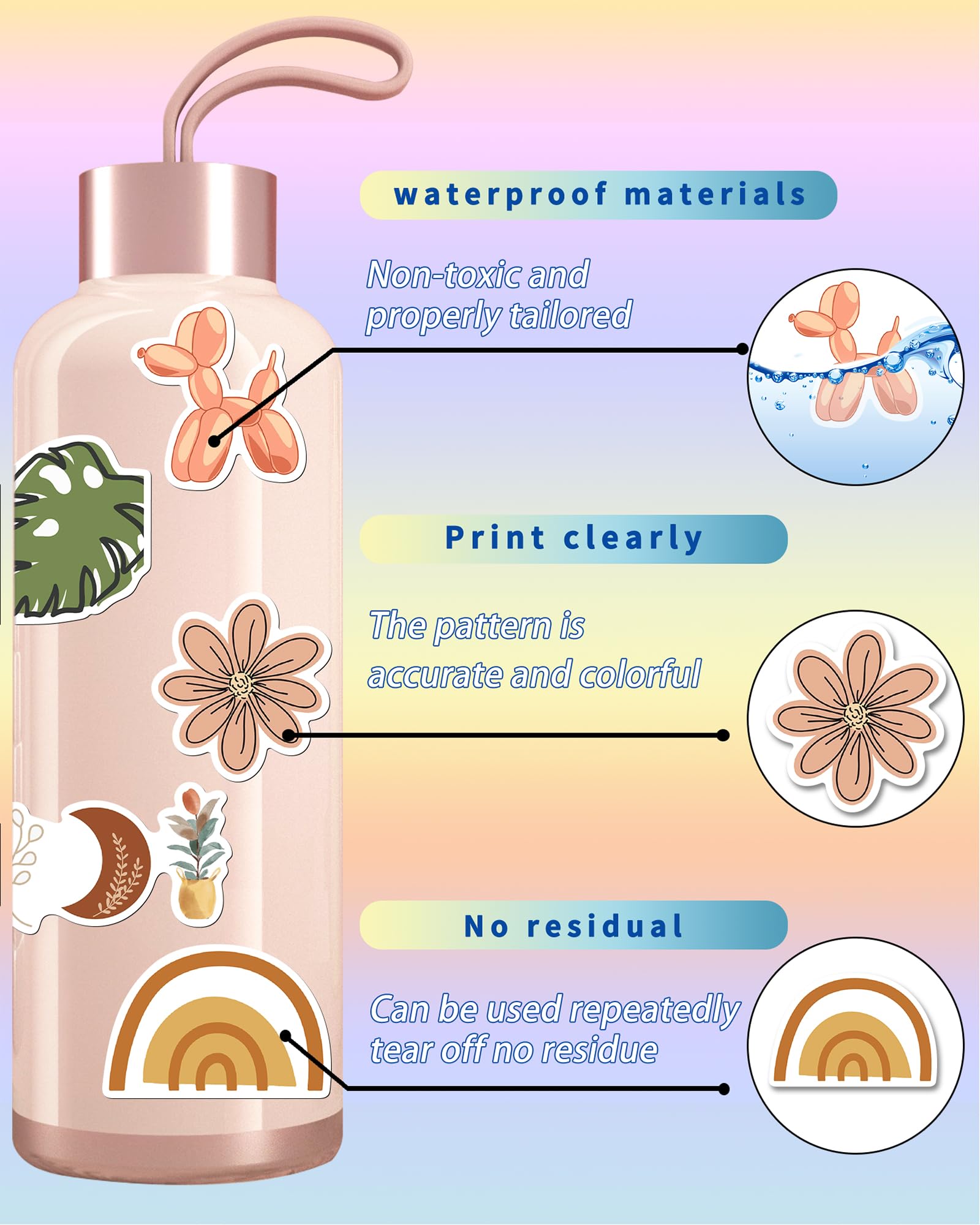 Foto 4 pulgar | Calcomanías Benresive Cute Para Botellas De Agua Para Adolescentes, 50 Unidades - Venta Internacional.