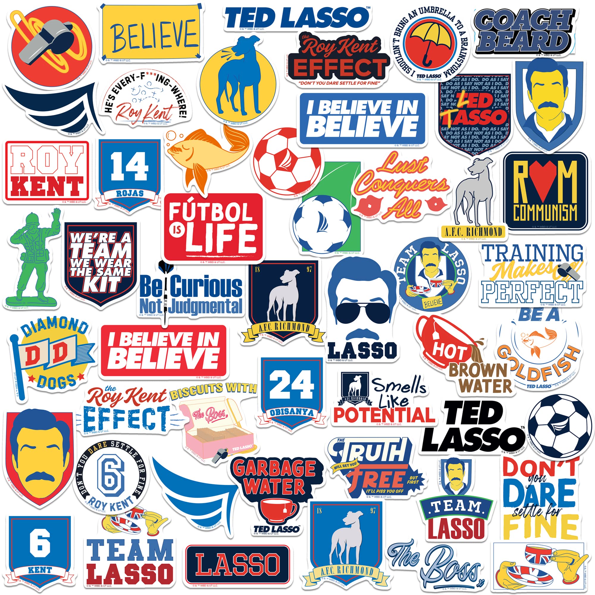 Paquete De Pegatinas Graphics & More Ted Lasso 50 Ct Large Deluxe - Venta Internacional.