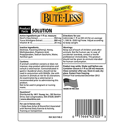 Foto 3 pulgar | Suplemento Absorbine Bute-less Long-term Horse 960 Ml - Venta Internacional.