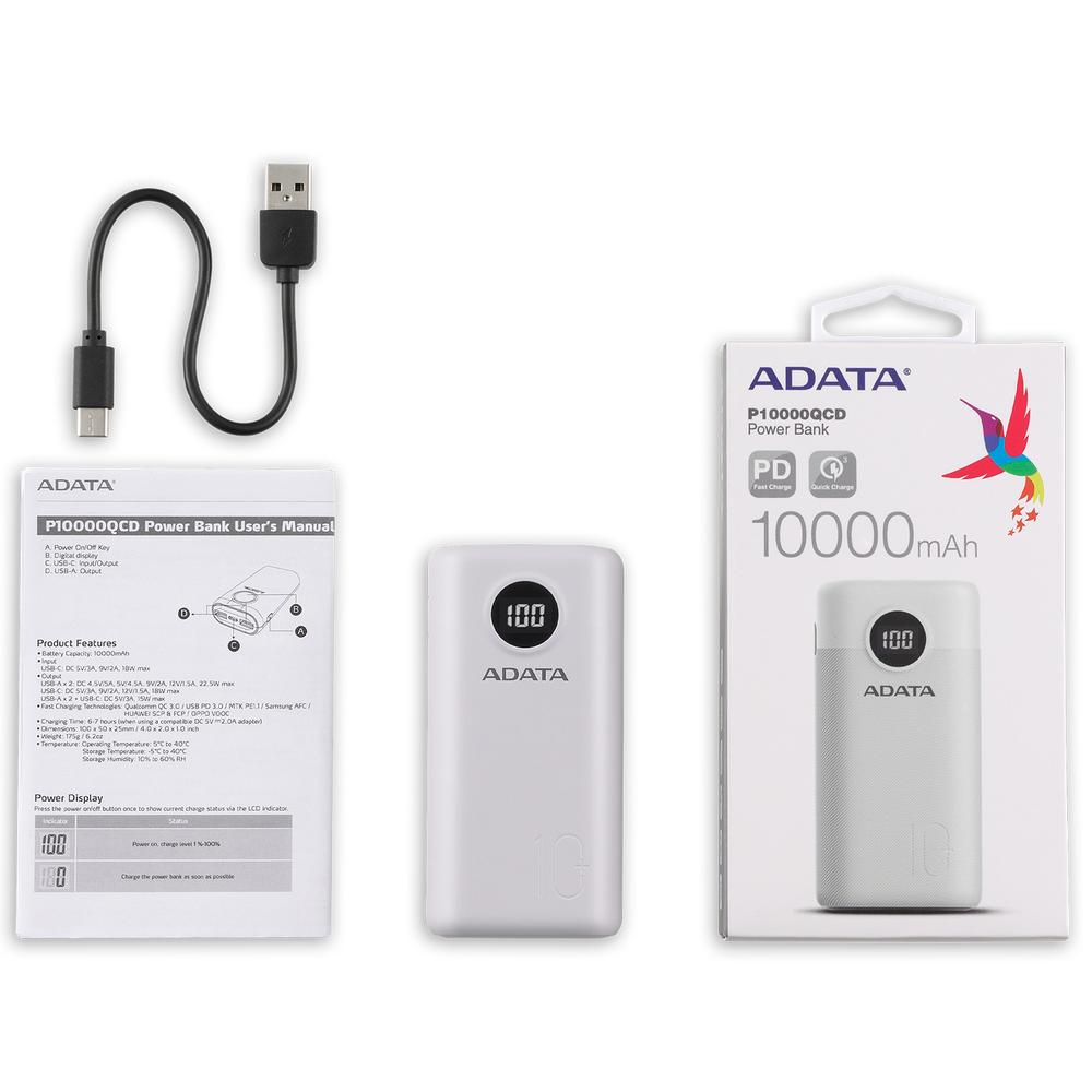 Foto 5 | Power Bank Digital 10,000mah Adata P10000qcd Blanco